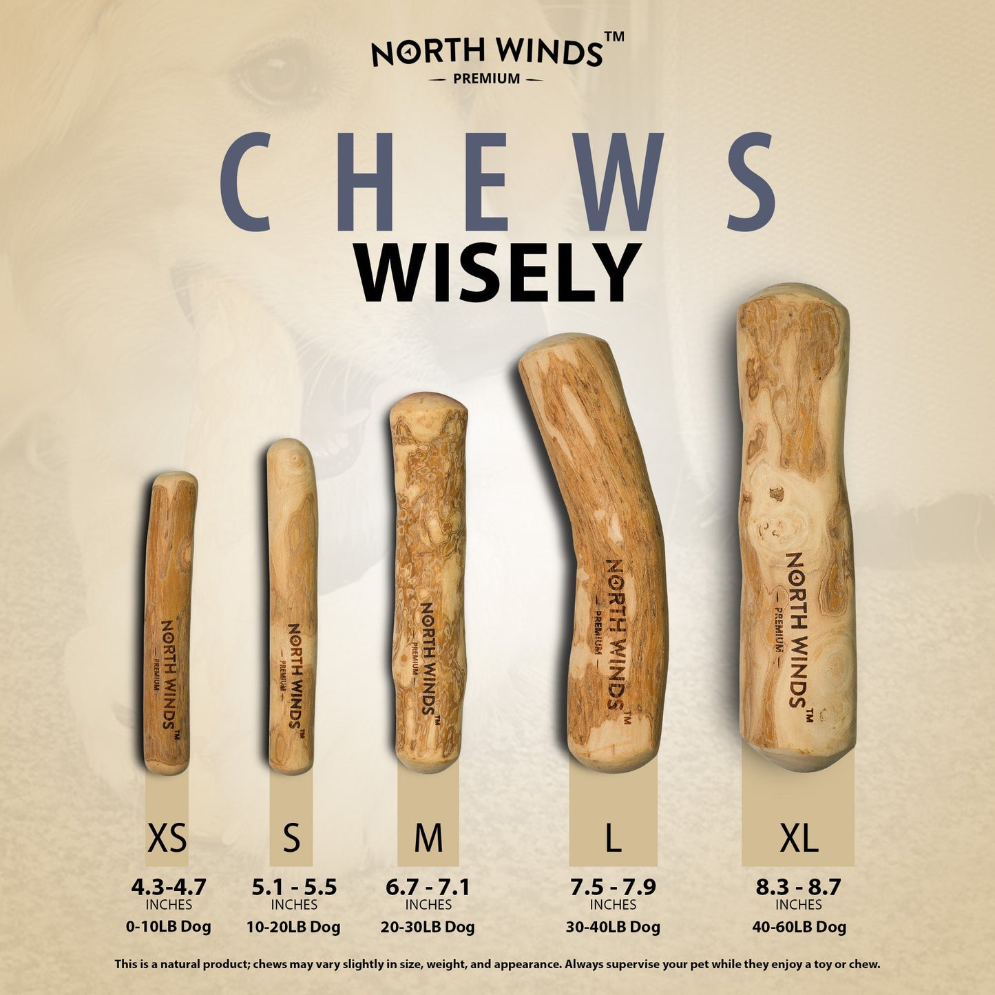 North Winds Premium Timberborn Coffee Wood - Small Dog Chew, Case of 25