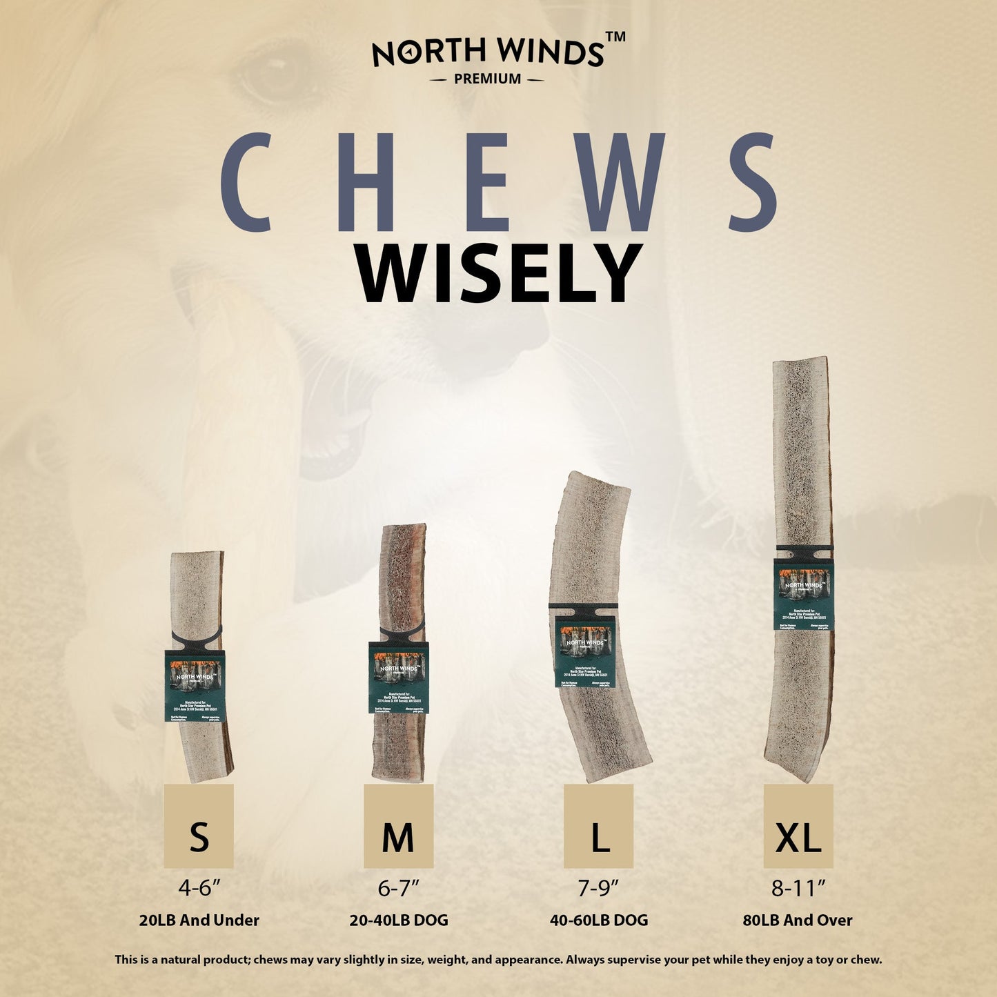 North Winds Premium Vista Point Elk Antler Split - Large Dog Chew, Case of 25